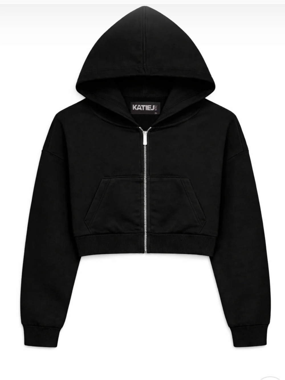 Katie J NYC Black Tristan Zip Crop Hoodie- Large